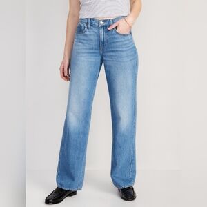 NWT Old Navy Mid Rise Baggy Loose Straight Leg Medium Wash Denim Jeans Size 10